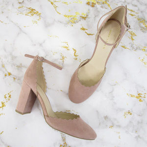 MarcFisher Mauve Scalloped Ankle Strap Block Heels